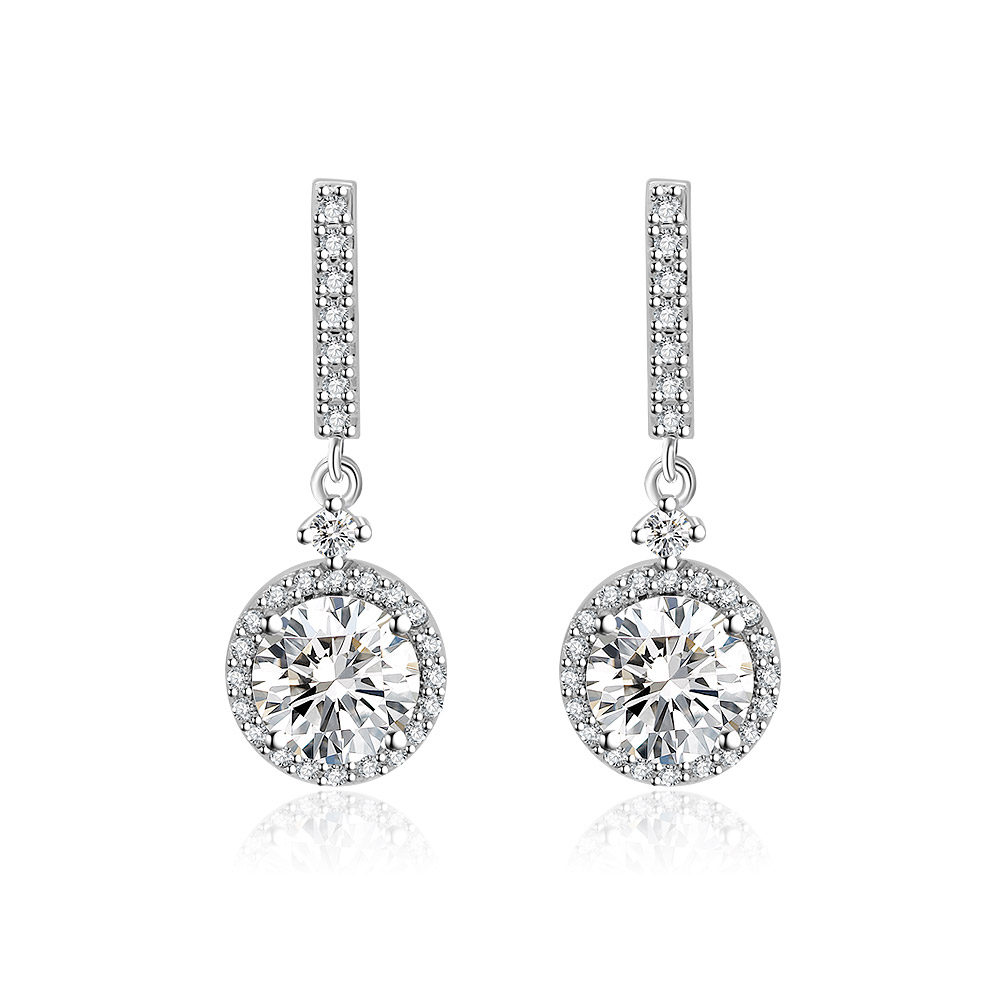 White CZ Round Drop Earrings